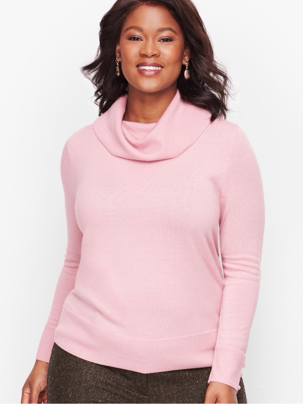 Talbots Cowl Neck Blush Pink 100% Merino Wool Sweater Luxury Size XL